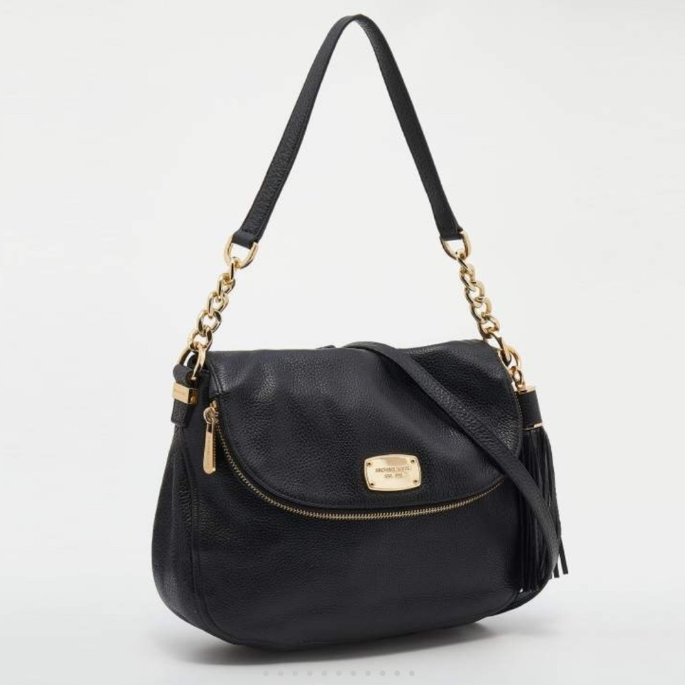 MICHAEL MICHAEL KORS BEDFORD NAVY LEATHER CROSSBODY GOLD CHAIN WITH SHORT STRAP